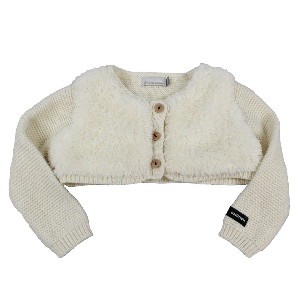 Catimini Girls Bolero Cardigan Sweater Size‎ 3 Toddler Faux Fur Front Shrug Crop